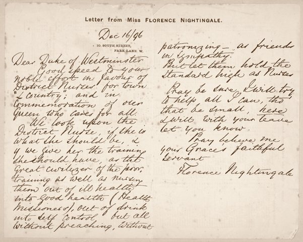 Brief van Florence Nightingale 